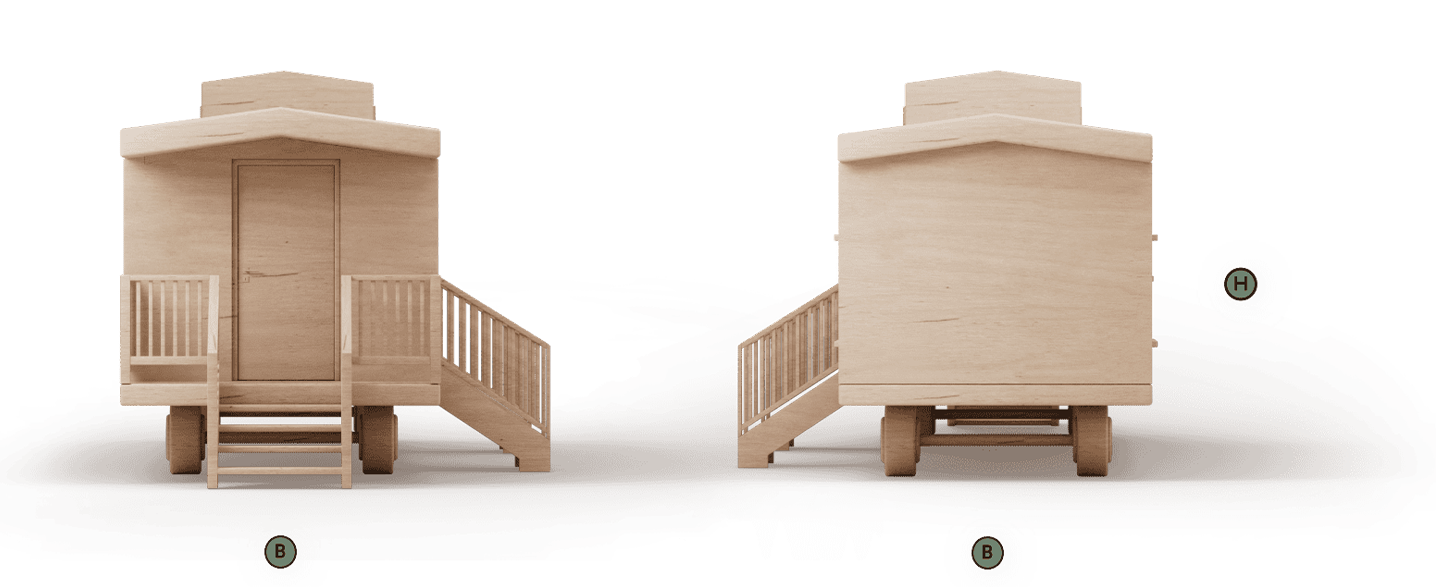 Wichtelhaus - Ansicht Eingang, Hinteransicht Hochebene